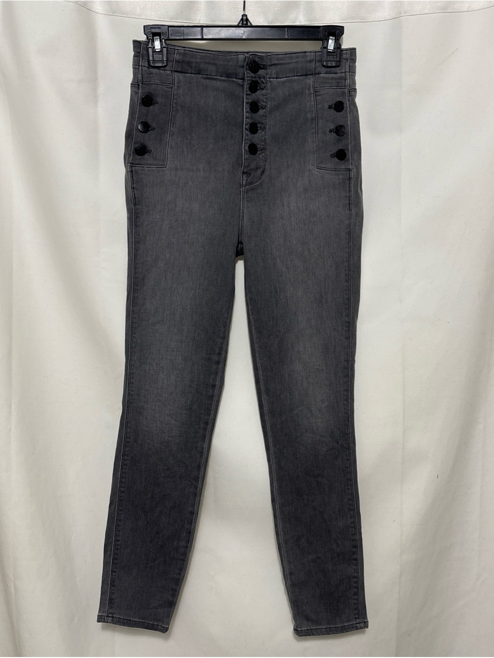 J Brand High-Rise Button-Front Charcoal Jeans